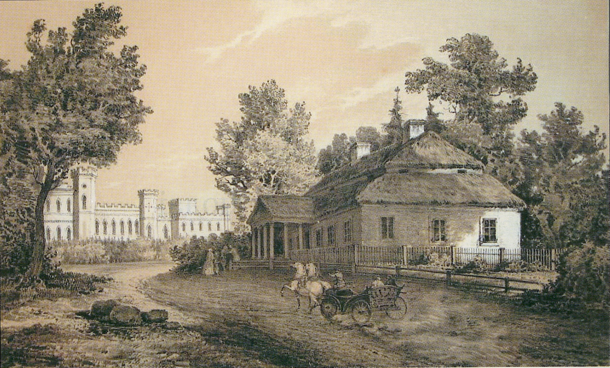 Мерачоўшчына. Дом-сядзіба Т. Касцюшкі і Косаўскі палац (1871). Крыніца ілюстрацыі: Андрэй Тадэвуш Банавентура Касцюшка : вяртанне героя на радзіму / Леанід Несцярчук. – Брэст, 2006. – Франтыспіс.