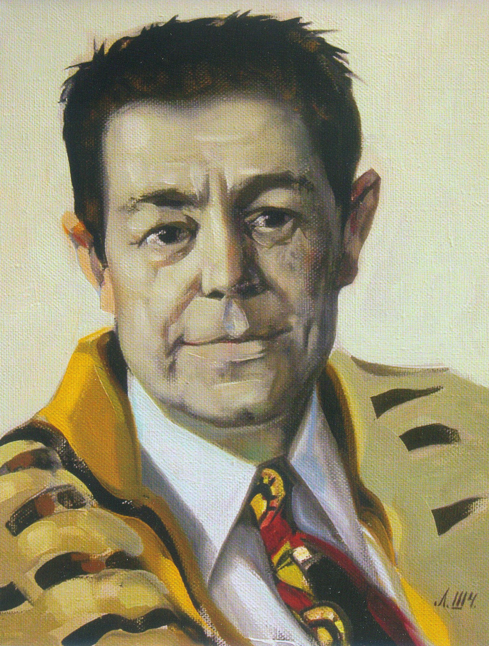 Партрэт пісьменніка Уладзіміра Караткевіча (2001). Крыніца ілюстрацыі: Час і прастора Леаніда Шчамялёва : жывапіс XXI : [альбом жывапісу / аўтар тэксту і ўкладальнік Б. Крэпак ; пераклад з беларускай мовы С. Сіверына ; фота Ю. Іванова, А. Спрынчана]. – Мінск, 2008. – С. 4.