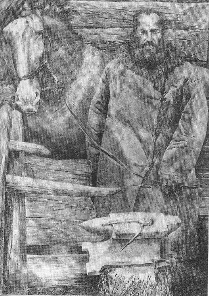 У. Лукашык. Ілюстрацыя да кнігі Г. Далідовіча "Гаспадар-камень" (1987).