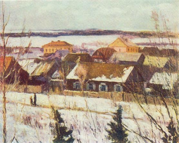 М. В. Дучыц. На ўскраіне Мінска. 1959. Крыніца ілюстрацыі: Мікалай Васільевіч Дучыц / Р. С. Карчэўскі. – Мінск : Дзяржаўнае выдавецтва БССР, 1961. – 65, [1] с., [1] л. партр.