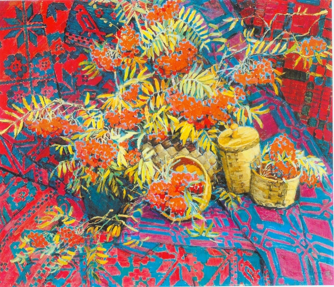 В. Жолтак "Восень" (1976–1980). Крыніца ілюстрацыі: Валяр'яна Жолтак [Выяўленчы матэрыял] = Валериана Жолток = Valyaryana Zholtak / [аўтар тэксту і складальнік Н. Л. Сяліцкая]. – Мінск : Беларусь, 2015. – С. 81.