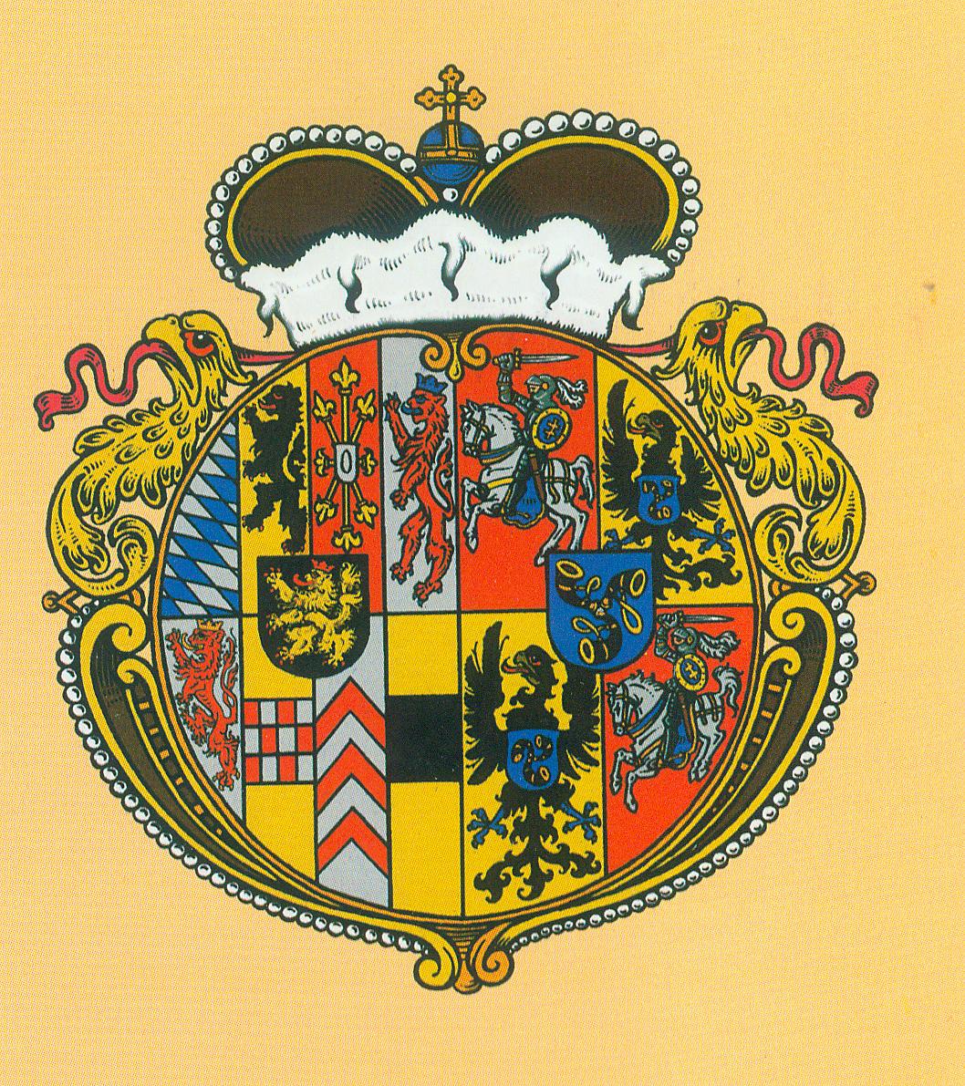 Герб Людвики Каролины из князей Радзивилл. Источник иллюстрации: Гербы Радзивиллов [Изоматериал] = Herby Radziwillow : [Комплект открыток] / Художник-геральдист А. Левчик; ОАО "Транстэкс". ― Минск : ООО "Албана-Трейд", Б.г. — 1 обл. (1 с. текста на обл., 13 отд. л.) : офсет цв.