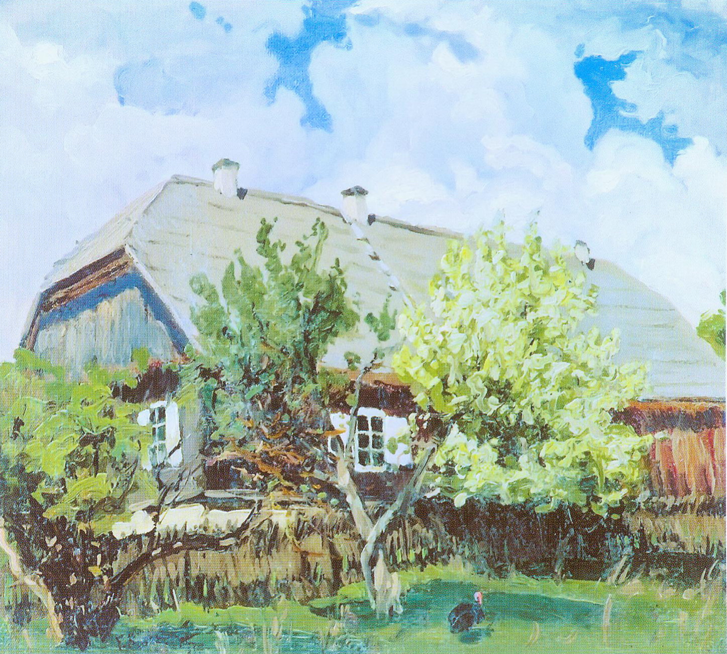 Дом у Багданаве (1901). Крыніца ілюстрацыі: Фердынанд Рушчыц = Фердинанд Рущиц = Ferdynand Ruschits : [альбом / аўтар тэксту і складальнік У. І. Пракапцоў ; пераклад на англійскую мову А. В. Валасач]. – Мінск, 2015. – С. 31.