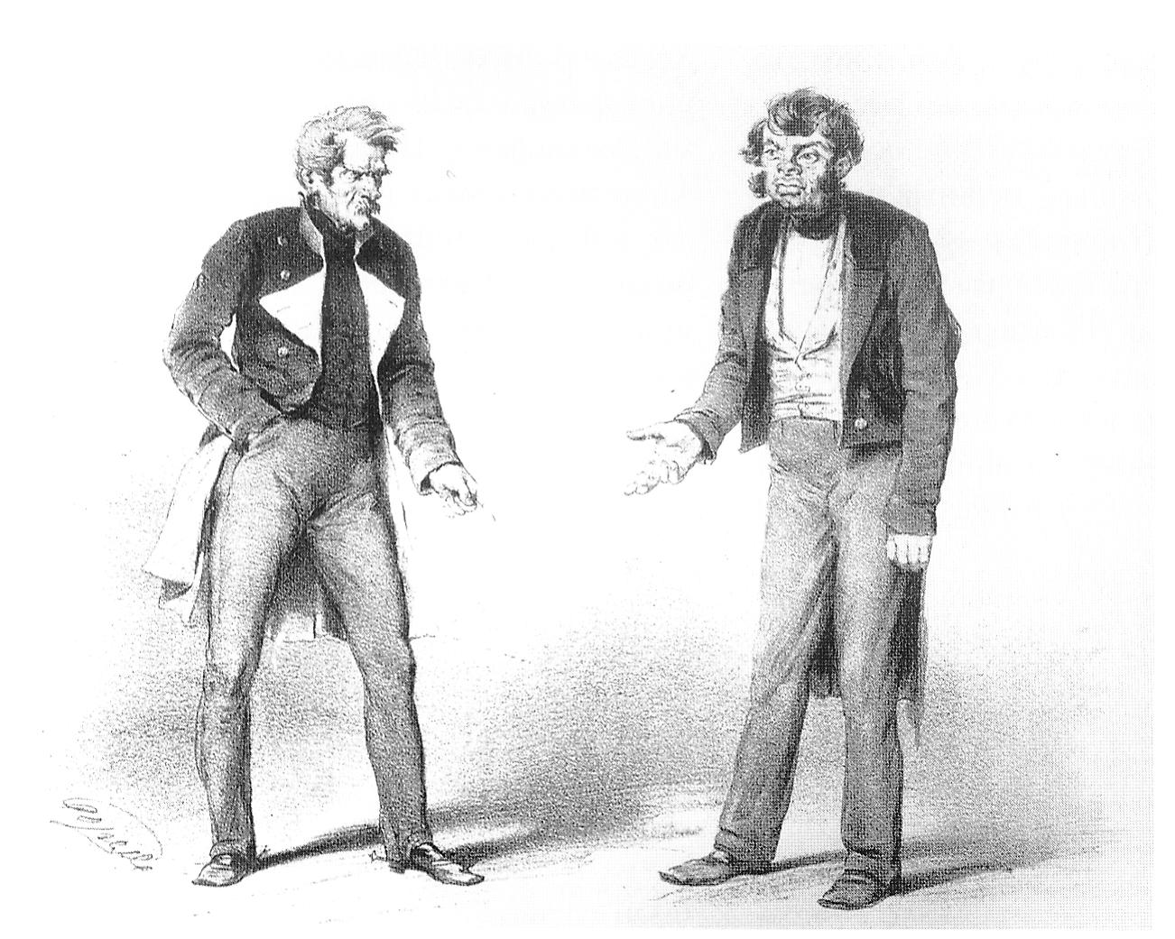 Типы из "Губернских очерков" М.Е. Салтыкова-Щедрина (1868). Источник иллюстрации: Художественная иллюстрация в России середины XIX века : М. С. Башилов и его современники / Л. А. Кольцова. – Москва, 2008. – С. 210.