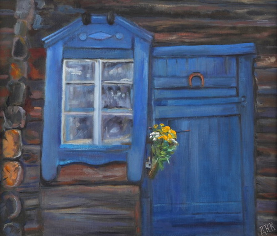М.К. Дуброва "Бацькоўскі дом". 2015. Крыніца ілюстрацыі: https://www.artmuseum.by/by/vyst/mnulyiya-vyistak/arh_2016/mkalaj-kuzmch-dubrova-zyamlya-paleskaya