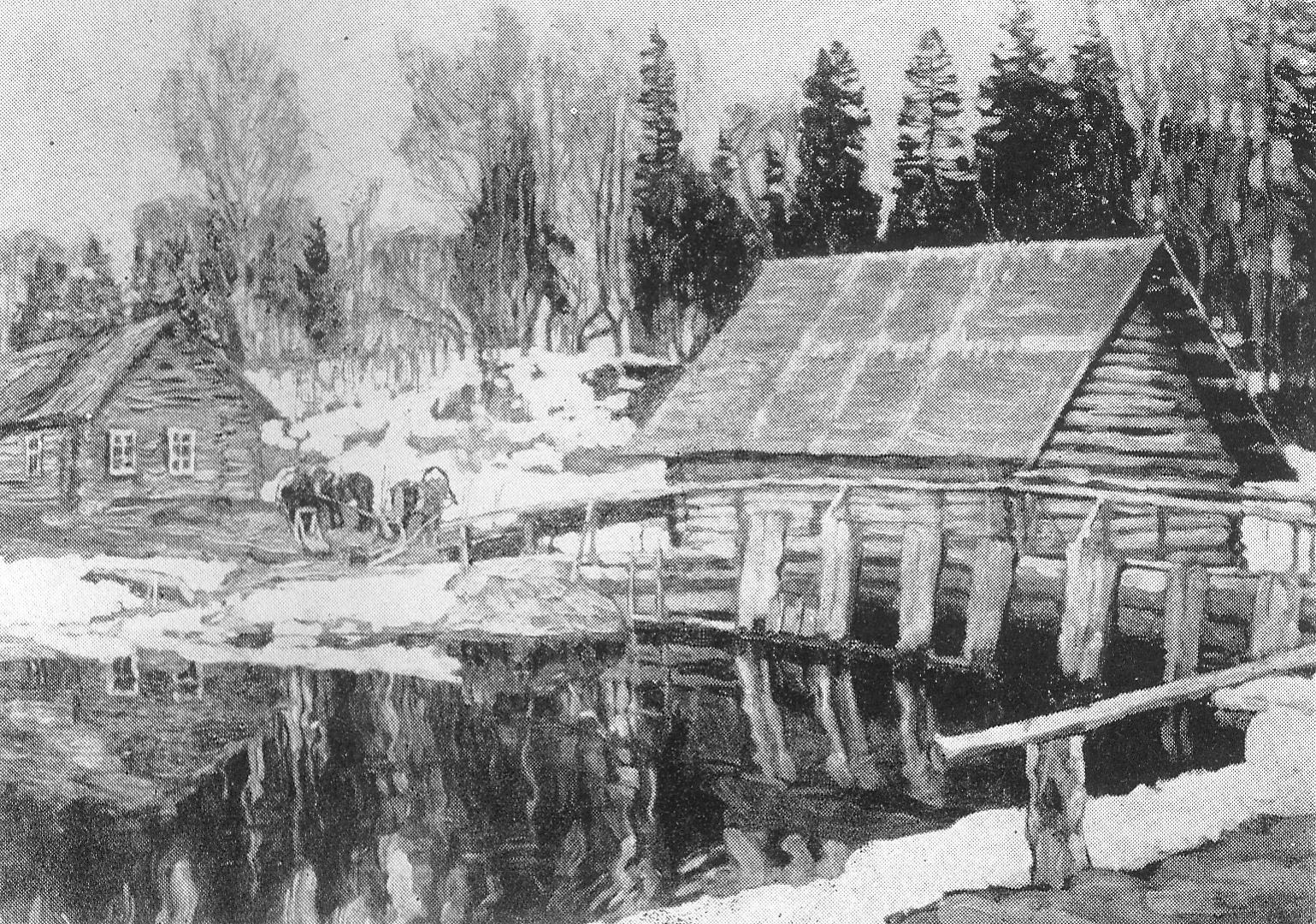 Плотина (1909). Источник иллюстрации: Станислав Юлианович Жуковский, 1873―1944 : каталог произведений к столетию со дня рождения / Министерство культуры БССР, Государственный художественный музей БССР ; [составитель Р. Г. Бадин]. – Минск, 1973. – С. 44..