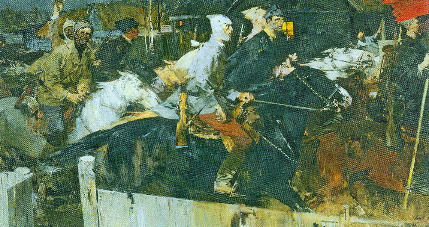 Чырвоныя прыйшлі (1961). Крыніца ілюстрацыі: Яўсей Майсеенка = Евсей Моисеенко = Yausei Mayseenka : [альбом / аўтар тэксту і складальнік Н. М. Усава]. – Мінск, 2016. – С. 43. 