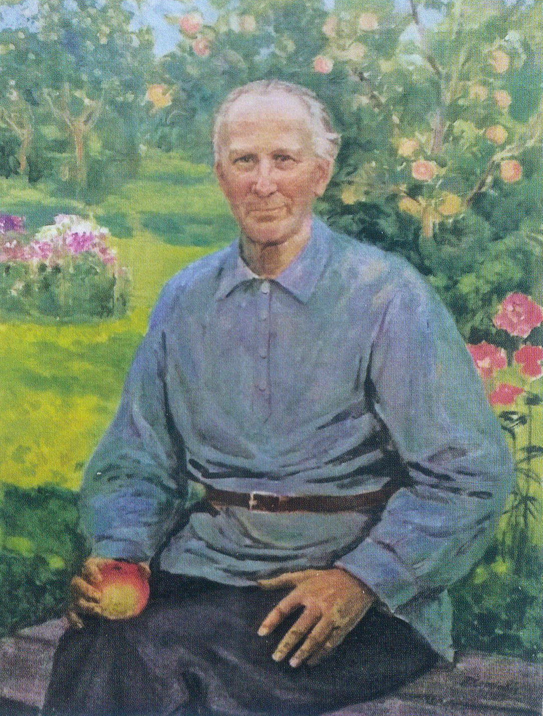 Партрэт садавода Івана Сікоры (1959). Крыніца ілюстрацыі: Пётра Сергіевіч = Пётра Сергиевич = Piotra Siergijevich : [альбом / аўтар тэксту і складальнік Н. М. Усава ; пераклад на англійскую мову К. Г. Анціпава]. – Мінск, 2020. – С. 70.