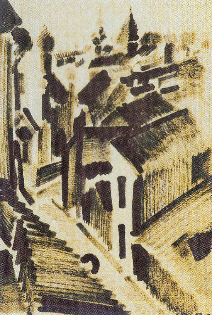 Дахі Віцебска (1920). Крыніца ілюстрацыі: Лазар Хідэкель = Лазарь Хидекель = Lazar Khidekel : [альбом / аўтар тэксту і складальнік К. В. Ізафатава ; пераклад на англійскую мову К. Г. Анціпавай]. – Мінск, 2020. – С. 37.