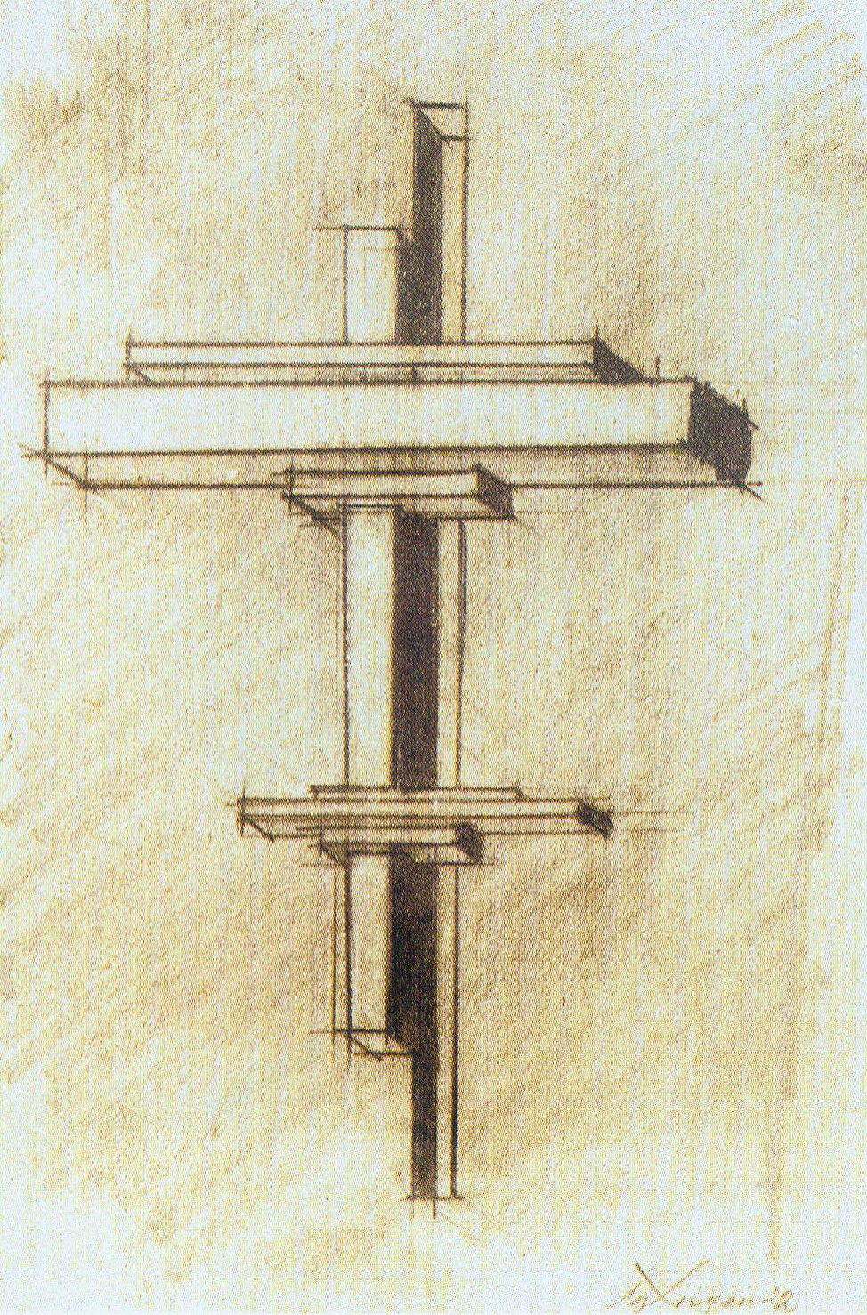 Дызайн для супрэматычнага гарызантальнага архітэктона. Аксанаметрыя (1922). Крыніца ілюстрацыі: Лазар Хідэкель = Лазарь Хидекель = Lazar Khidekel : [альбом / аўтар тэксту і складальнік К. В. Ізафатава ; пераклад на англійскую мову К. Г. Анціпавай]. – Мінск, 2020. – С. 46..