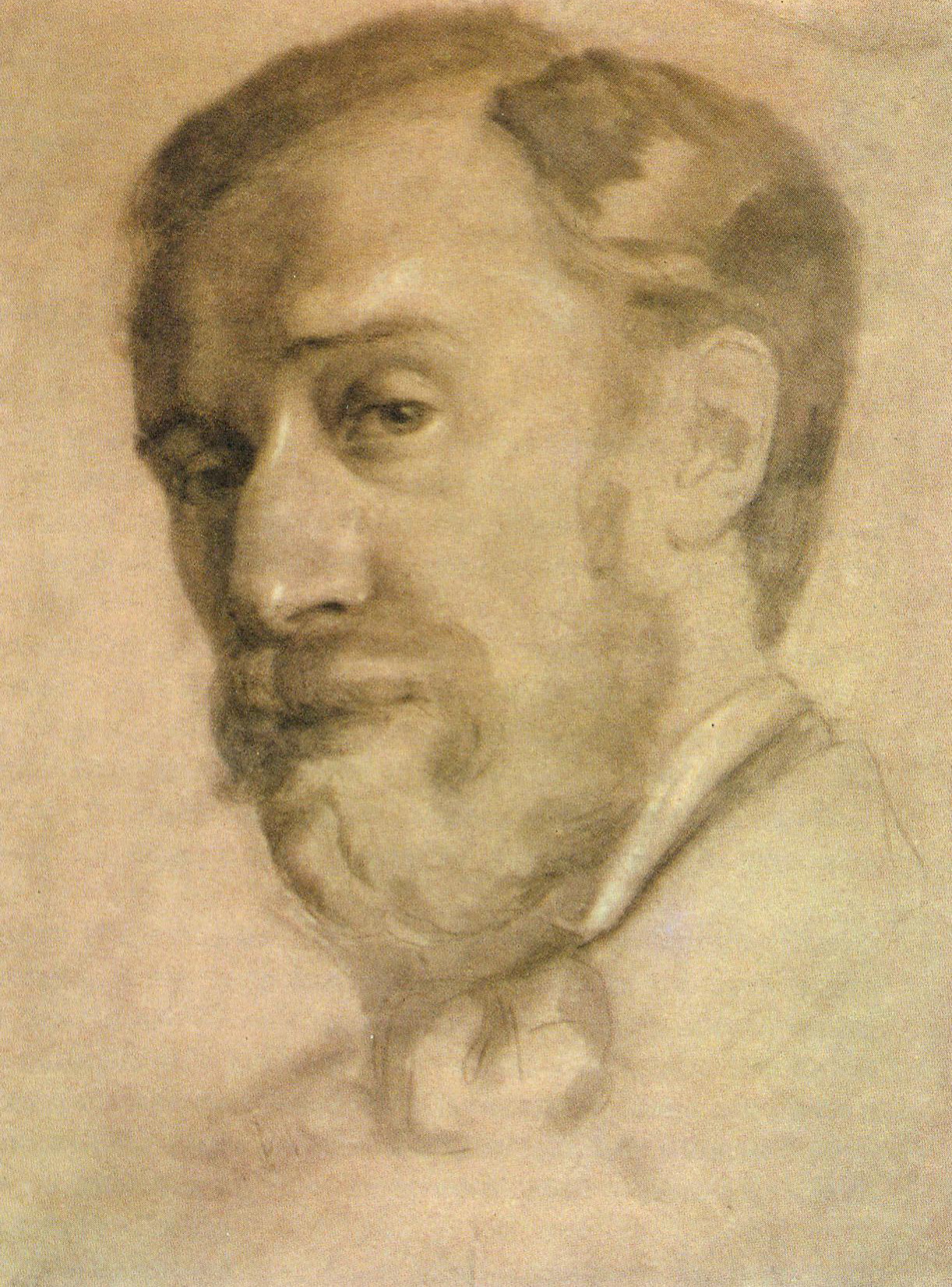 Автопортрет. Источник иллюстрации: Первые иллюстраторы произведений Л. Н. Толстого : [М. С. Башилов, Л. О. Пастернак. Альбом] / авт.-сост. Т. Поповкина, О. Ершова. – Москва, 1978. – С. 7.