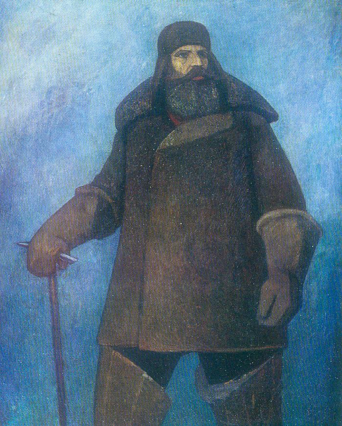 Портрет Отто Юльевича Шмидта (1977). Источник иллюстрации: Полярники : [альбом репрод.] / авт.-сост. С. Т. Морозов. – Москва : Сов.художник, 1979