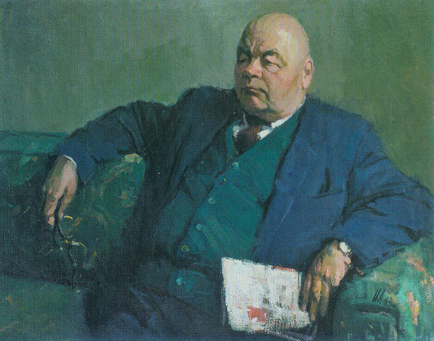 Партрэт П.С. Пестрака (1968). Крыніца ілюстрацыі: Іван Ахрэмчык = Иван Ахремчик = Ivan Akhremcheyk : [альбом / аўтар тэксту і складальнік: В. У. Вайцахоўская ; пераклад на англійскую мову: А. В. Валасач]. – Мінск, 2018. – С. 79.