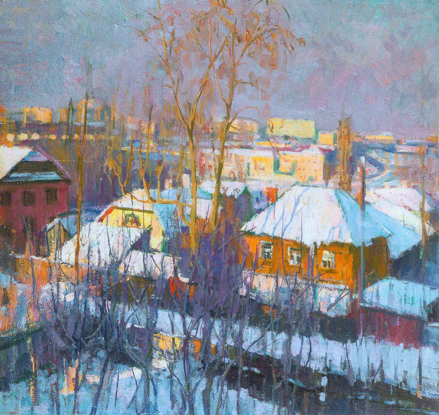 З акна майстэрні (1971). Крыніца ілюстрацыі: Іван Ахрэмчык = Иван Ахремчик = Ivan Akhremcheyk : [альбом / аўтар тэксту і складальнік: В. У. Вайцахоўская ; пераклад на англійскую мову: А. В. Валасач]. – Мінск, 2018. – С. 89.