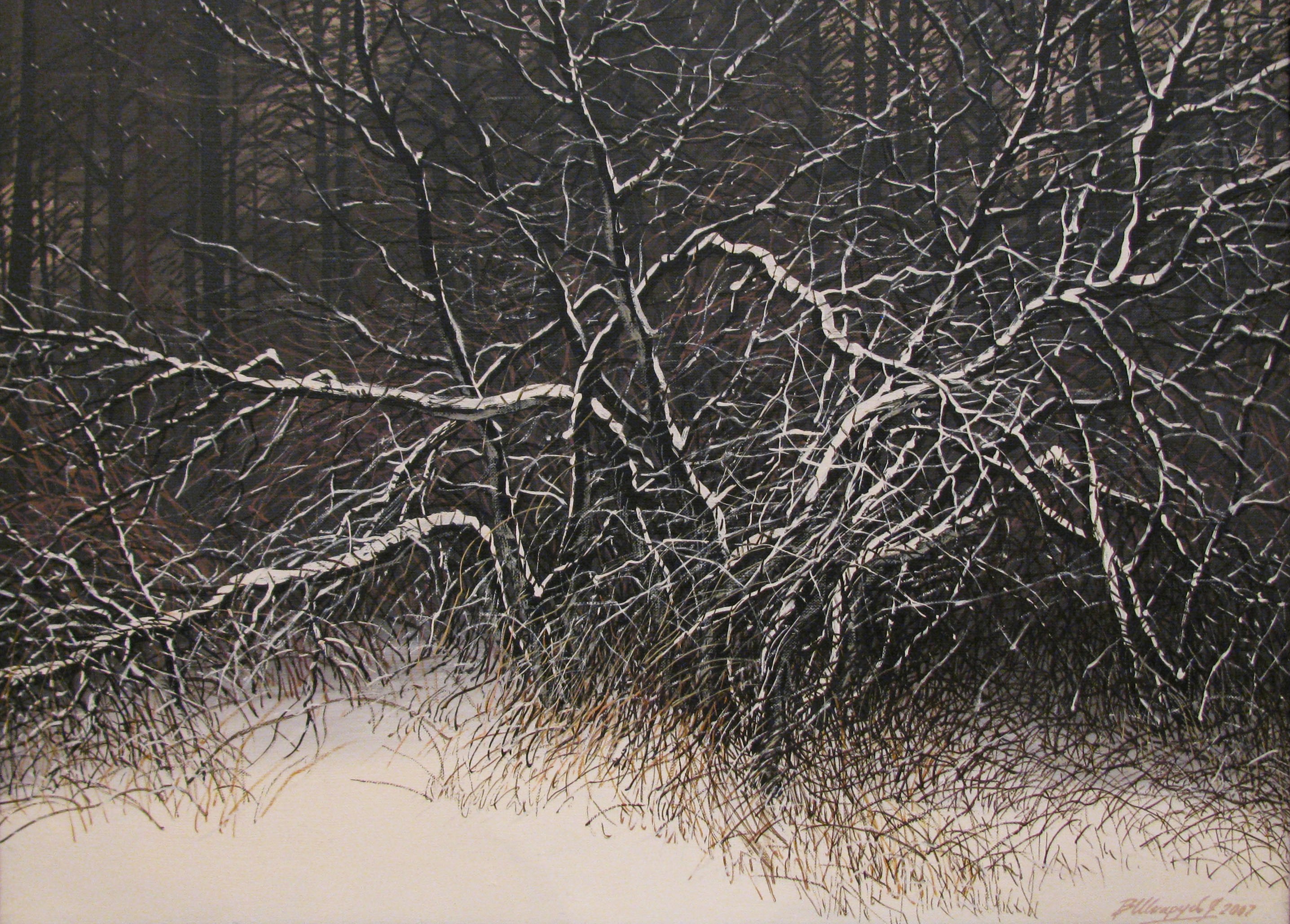 Зимний вечер (2007). Источник иллюстрации: http://baranovichi-museum.com/wp-content/uploads/2017/06/%D0%9A%D0%9F-19651.jpg