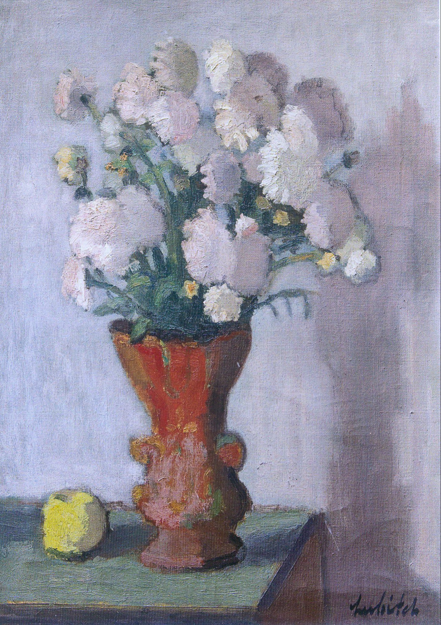 Букет (1948). Крыніца ілюстрацыі: Мастера Монпарнаса из белорусских местечек = Maîtres du Montparnasse venus des schtetls biélorusses : Марк Шагал, Шрага Царфин, Осип Любич, Осип Цадкин, Роберт Генин, Евгений Зак, Пинхус Кремень, Михаил Кикоин : выставка художников Парижской школы из частных коллекций : каталог / куратор выставки, [автор текста]: Алла Змиева ; [авторы текстов: Ю. Абдурахманов и др. ; перевод на французский язык Ю. Абдурахманова]. – Минск, 2018. – С. 57.