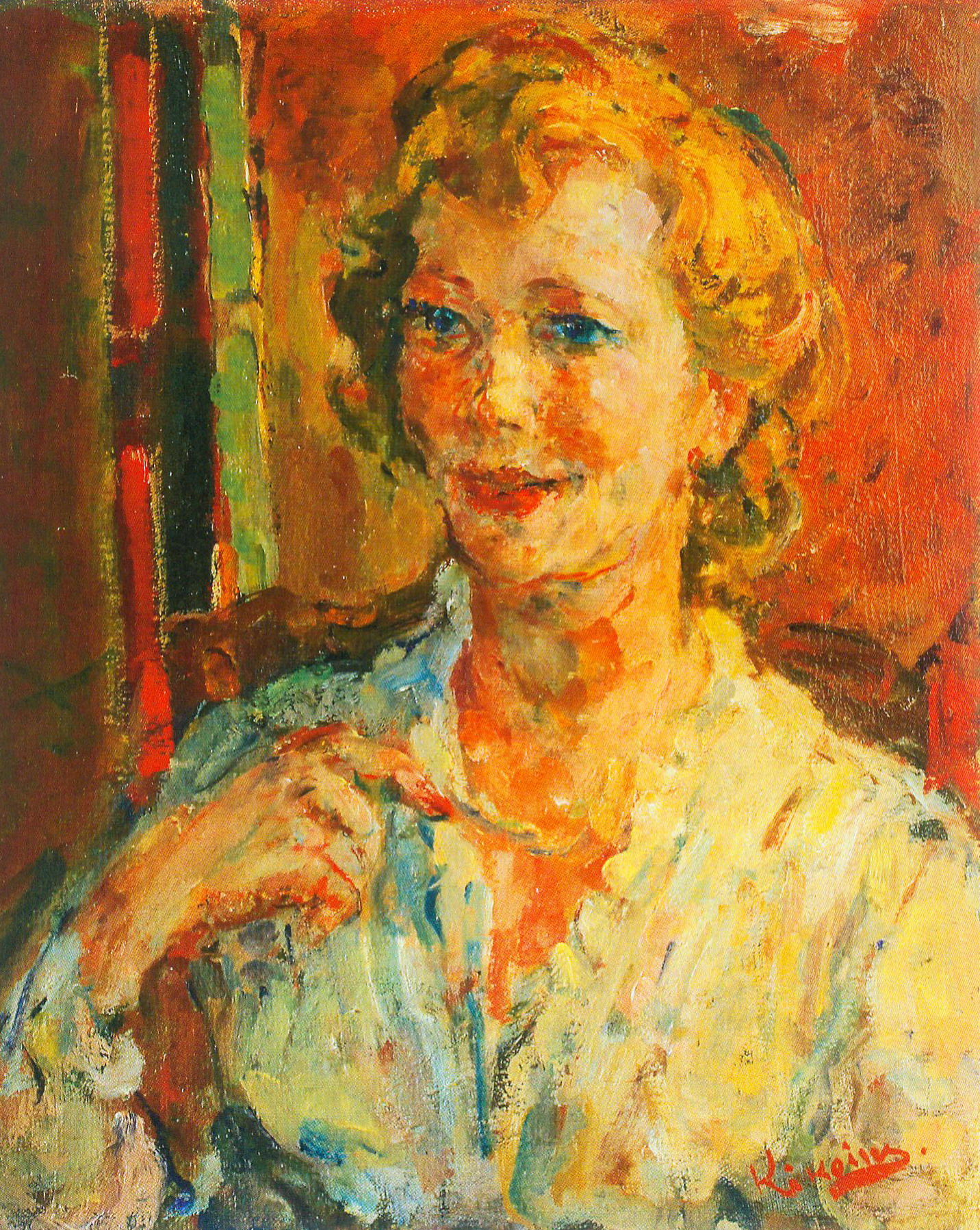 Портрет Мей МакДугалл, княгини де Лессепс (около 1940). Источник иллюстрации: Мастера Монпарнаса из белорусских местечек = Maîtres du Montparnasse venus des schtetls biélorusses : Марк Шагал, Шрага Царфин, Осип Любич, Осип Цадкин, Роберт Генин, Евгений Зак, Пинхус Кремень, Михаил Кикоин : выставка художников Парижской школы из частных коллекций : каталог / куратор выставки, [автор текста]: Алла Змиева ; [авторы текстов: Ю. Абдурахманов и др. ; перевод на французский язык Ю. Абдурахманова]. – Минск, 2018. – С. 105.