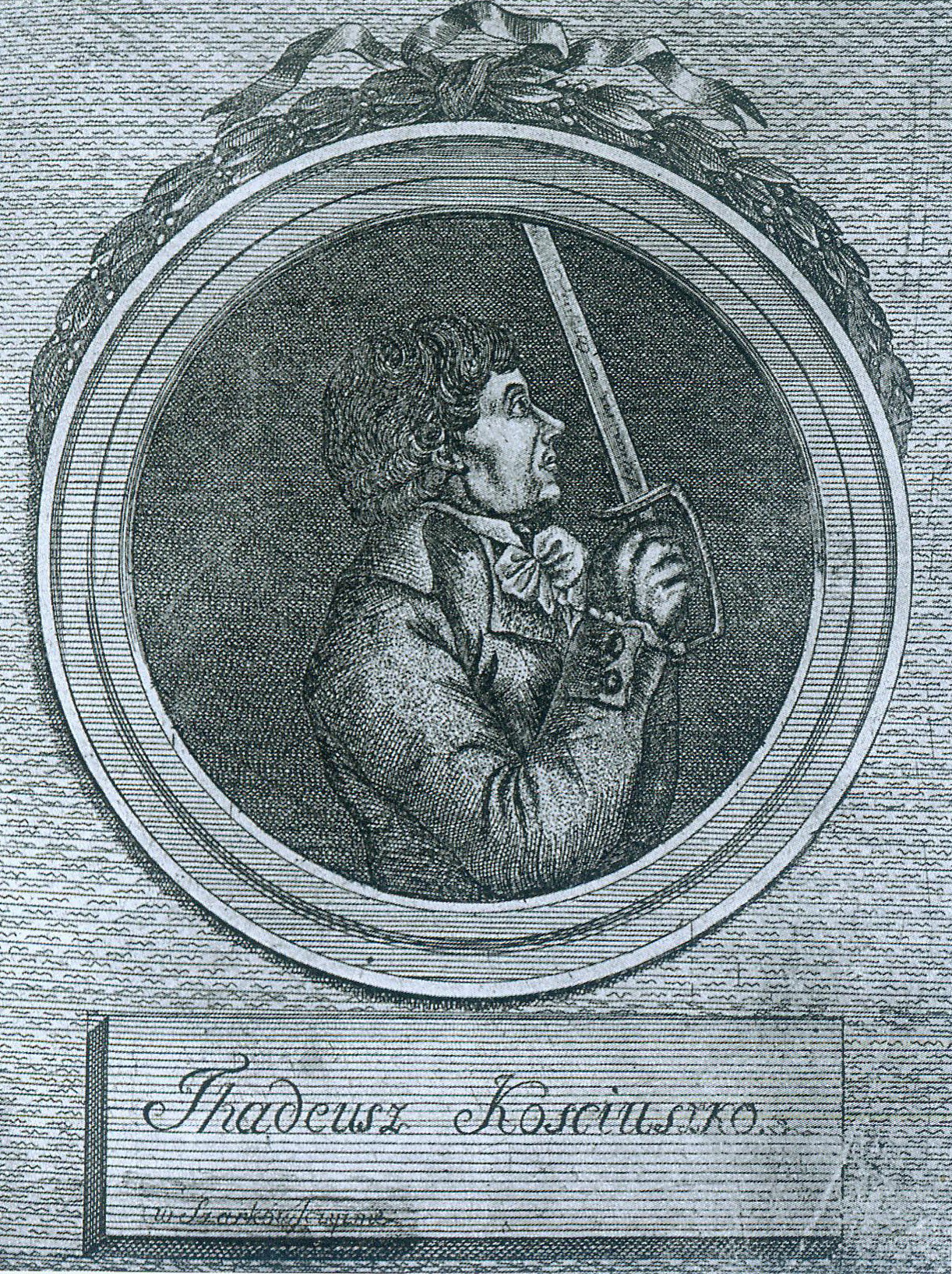 Партрэт Тадэвуша Касцюшкі (медзярыт). Крыніца ілюстрацыі: Ян Лапацінскі / У. І. Рынкевіч. – Мінск, 2011. – С. 2 уклейкі паміж с. 18–19.