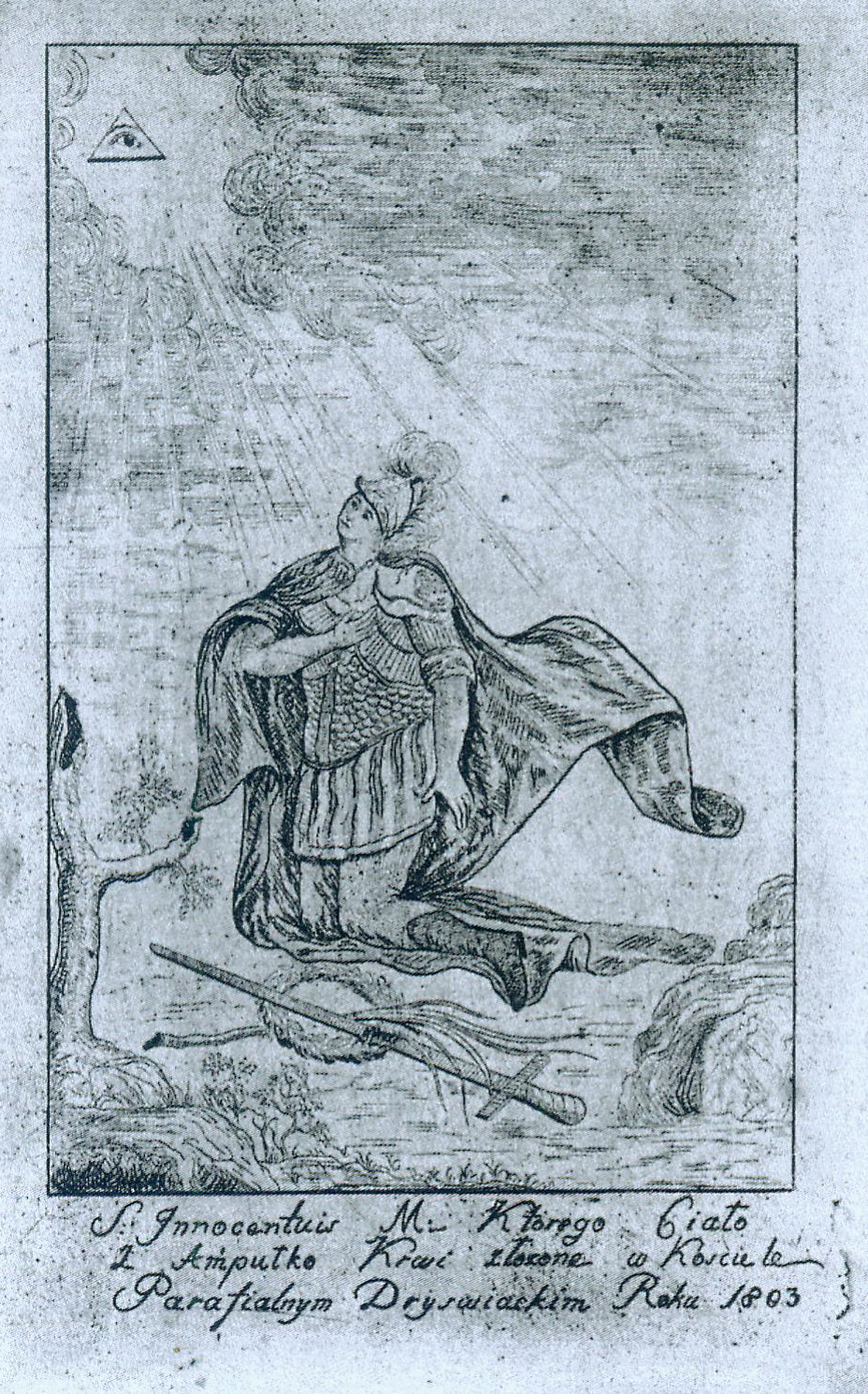 Святы пакутнік Інакенці (медзярыт, не пазней за 1803). Крыніца ілюстрацыі: Ян Лапацінскі / У. І. Рынкевіч. – Мінск, 2011. – С. 7 уклейкі паміж с. 18–19.