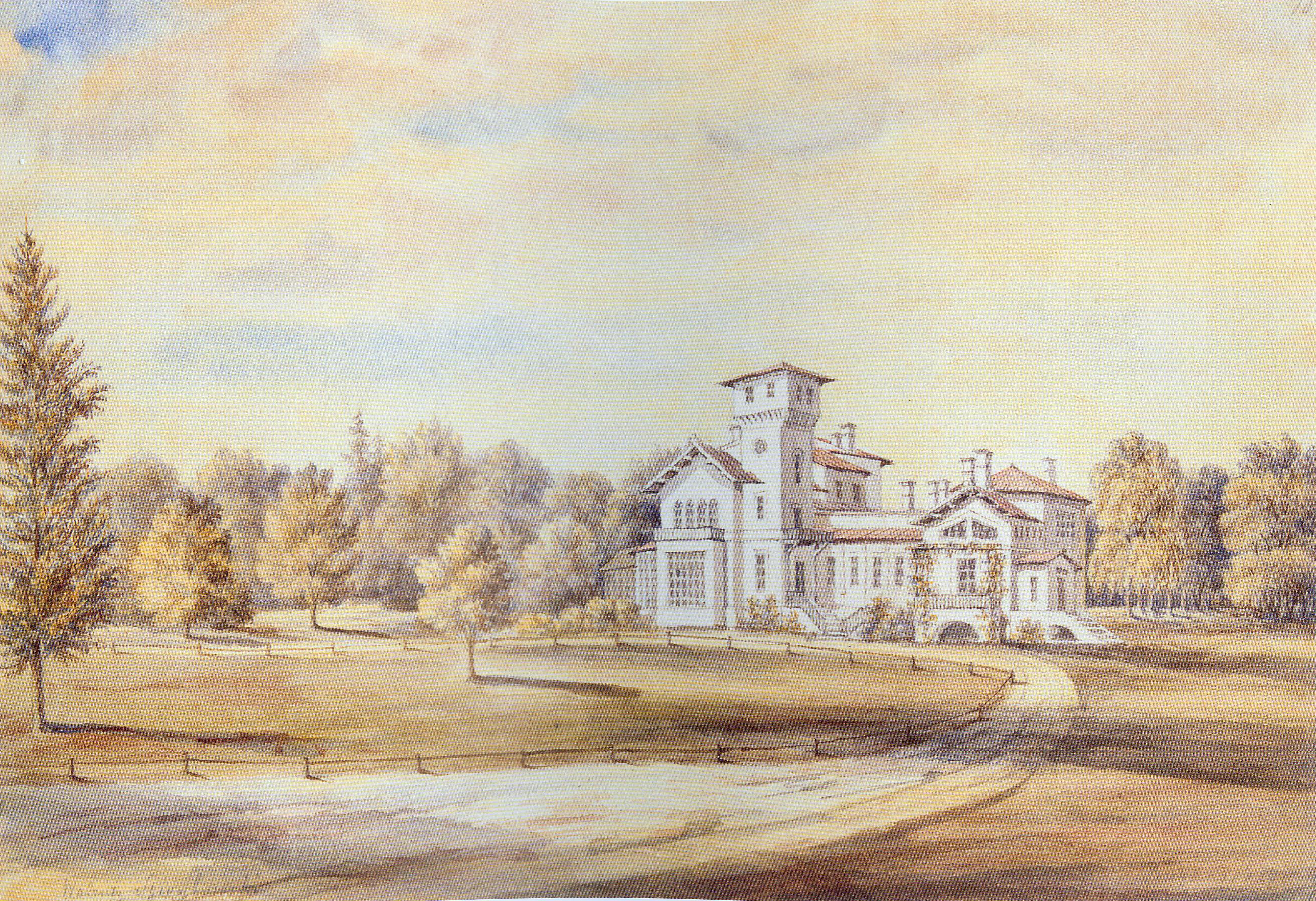 Пружаны. Палац Швыкоўскіх (1861–1877). Крыніца ілюстрацыі: Напалеон Орда. Шлях да Бацькаўшчыны : [кніга-альбом] / Леанід Несцярчук ; [уступнае слова: К. Сумар, А. Лакотка, В. Дадзіёмава]. – Мінск, 2012. – С. 168.