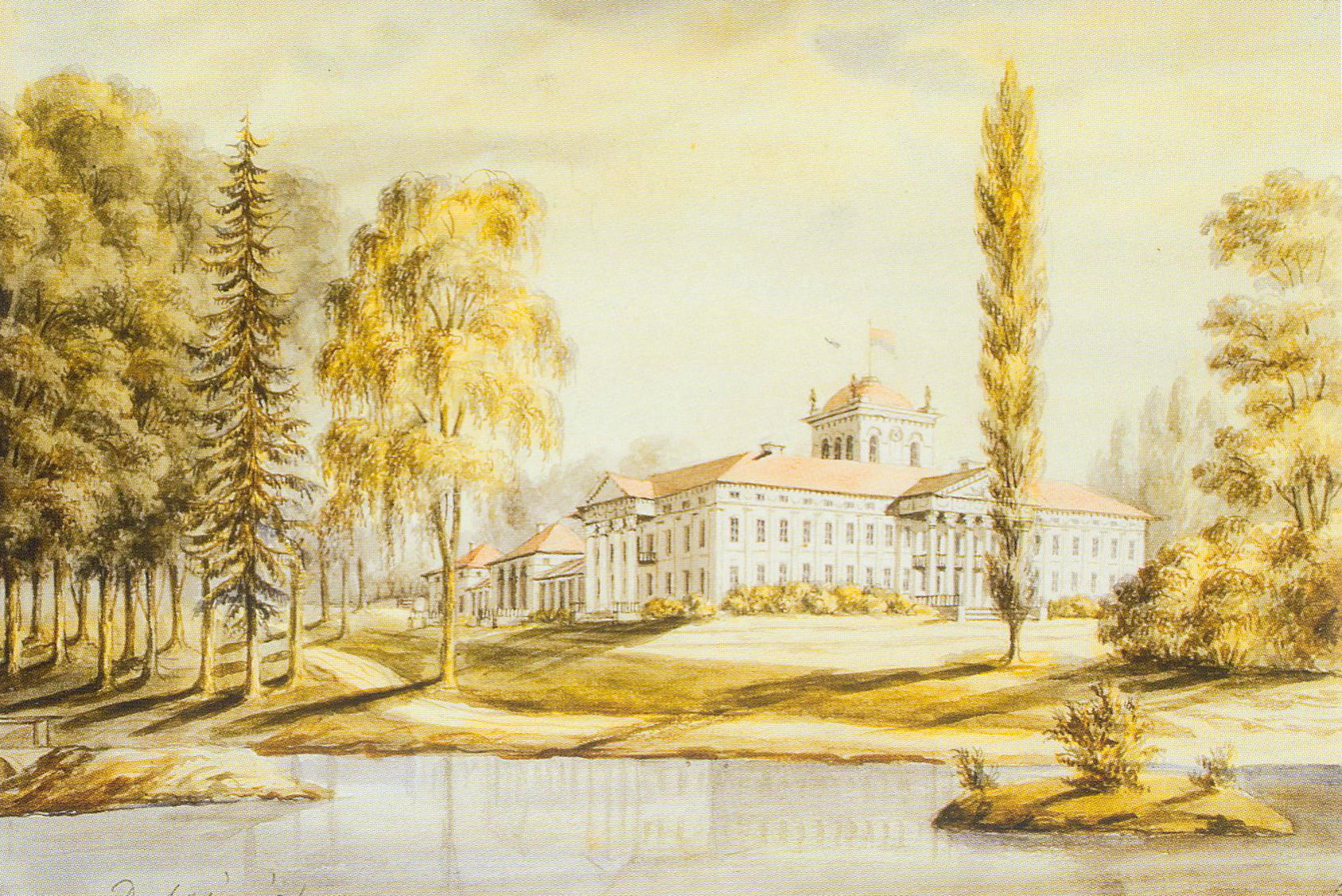 Добасна. Палац Булгакаў (від з боку парку, 1864–1876). Крыніца ілюстрацыі: Напалеон Орда. Шлях да Бацькаўшчыны : [кніга-альбом] / Леанід Несцярчук ; [уступнае слова: К. Сумар, А. Лакотка, В. Дадзіёмава]. – Мінск, 2012. – С. 289.