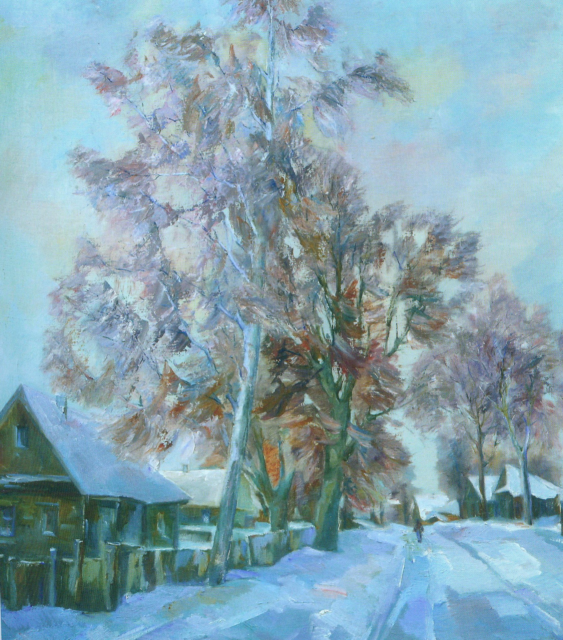 "Зима на Заречной улице" (2008). Источник иллюстрации: Николай Таранда. Живопись. Графика = Мікалай Таранда. Жывапіс. Графіка = Nikolay Taranda. Painting. Graphic / Белорусский союз художников ; предисловие М. Цыбульского]. – Минск, печ. 2017. – С. 49.