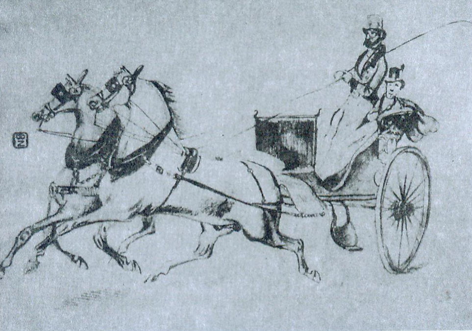 Брычка. Крыніца ілюстрацыі: Асобы і вобразы : беларуская графіка XIX стагоддзя / У. І. Рынкевіч. – Мінск, 2019. – С. 135.