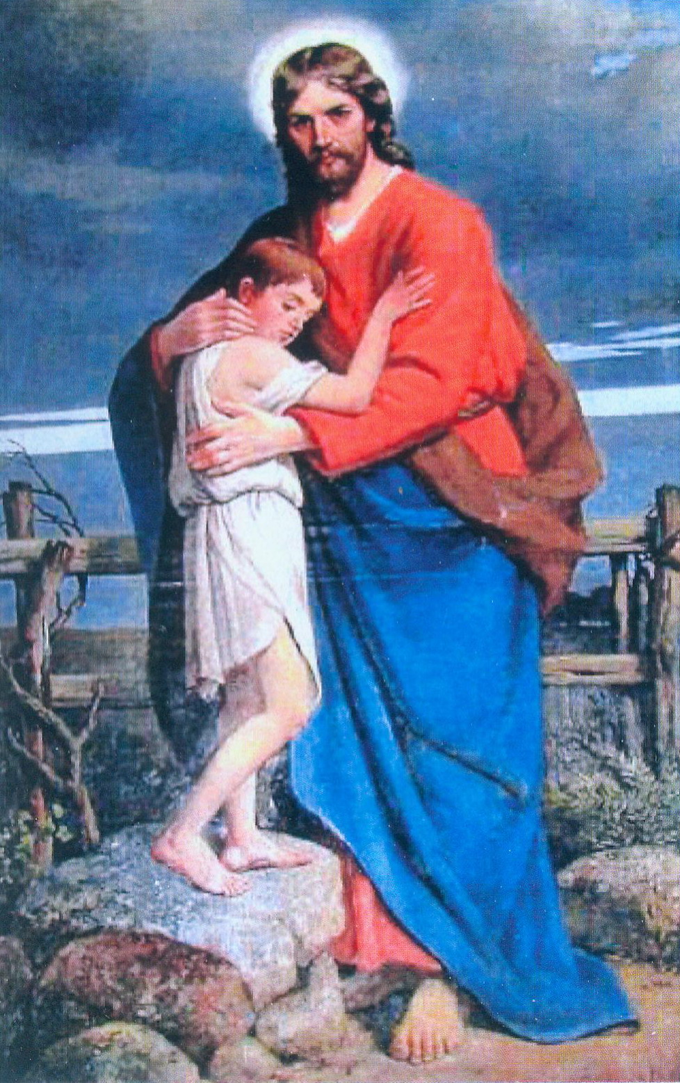 Абраз "Збаўца з хлопчыкам" ці "Пан Езус і сірата" (1896). Крыніца ілюстрацыі: Мастакі з дынастыі Ромераў : жыццё і творчасць, родзічы і сябры / Іван Драўніцкі. – Паставы, 2013. – С. 1 каляр. уклейкі.