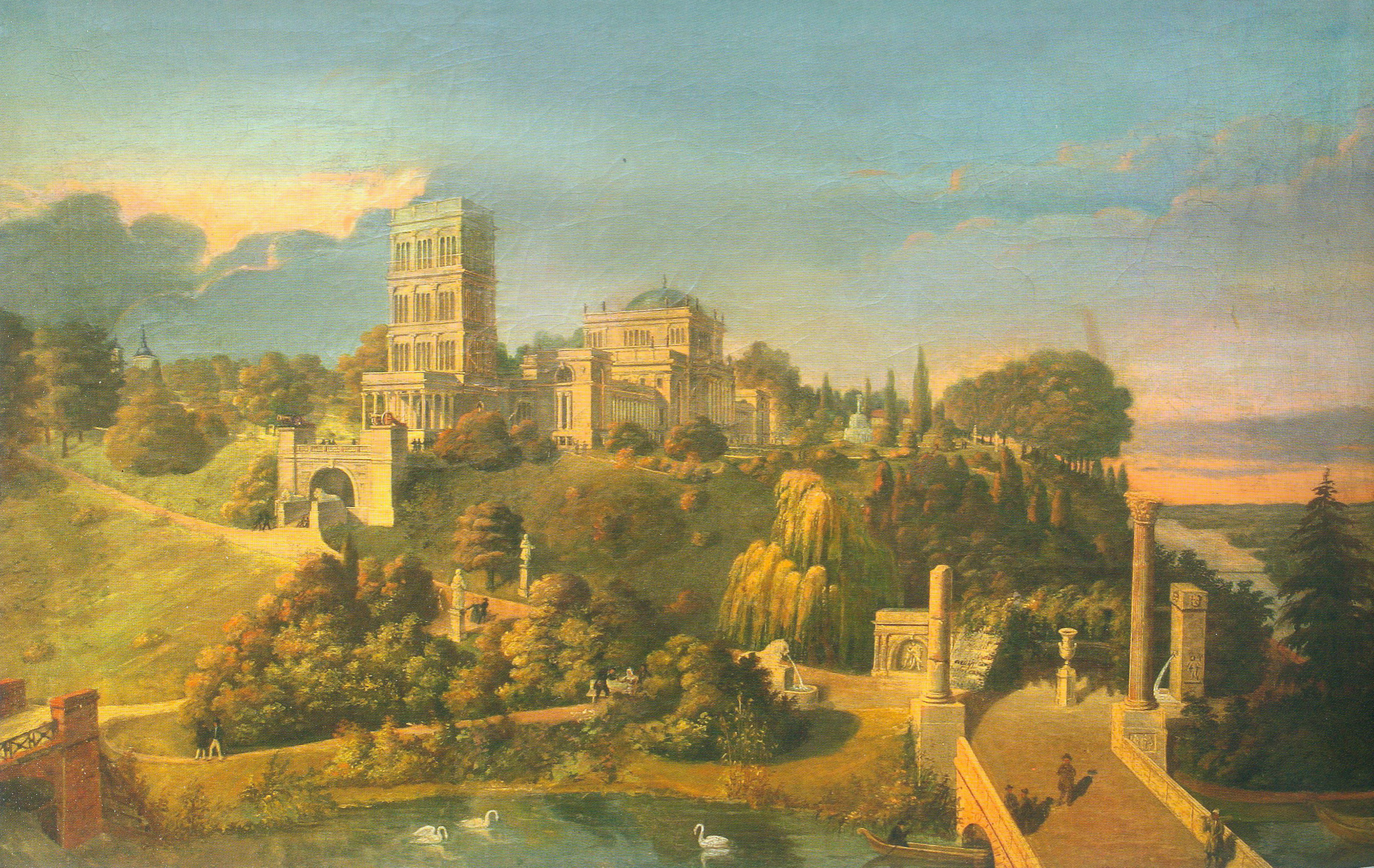 Гомельскі замак (1840-я гг.). Крыніца ілюстрацыі: Гомельский дворцово-парковый ансамбль = Гомельскі палацава-паркавы ансамбль = Gomel palace and park ensemble : [к 100-летию музея / В. А. Литвинов и др. ; руководитель проекта О. В. Торопова ; редколлегия: Е. А. Аленченко и др. ; фото: О. В. Белоусов и др.]. – Гомель, 2019. – С. 42.