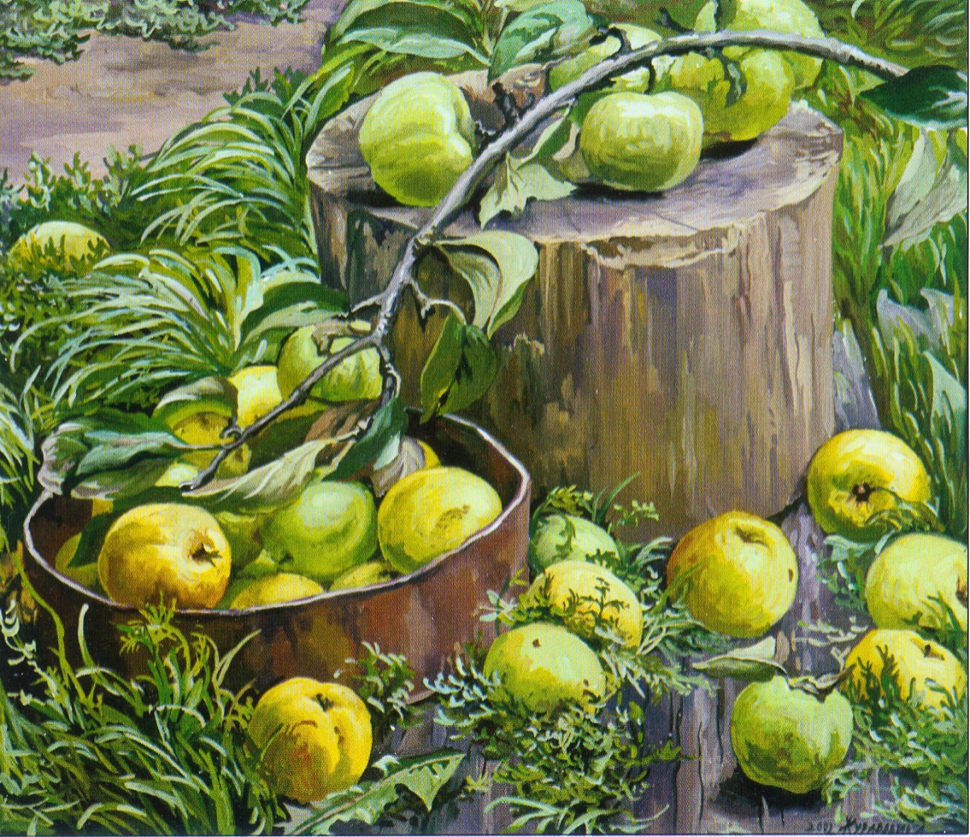 Зялёныя яблыкі. 2002. Крыніца ілюстрацыі: Сучаснае выяўленчае мастацтва Магілёўшчыны / Святлана Строгіна. – Мінск, 2009. – 240 с.