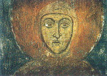 Полацкая Спаса-Праабражэнская царква. Фрэска "Невядомая святая". Крыніца ілюстрацыі: Архітэктура Беларусі : нарысы эвалюцыі ва ўсходнеславянскім і еўрапейскім кантэксце : у 4 т. / Нацыянальная акадэмія навук Беларусі, Інстытут мастацтвазнаўства, этнаграфіі і фальклору імя К. Крапівы ; [навуковы рэдактар А. І. Лакотка]. – Мінск, 2005. – Т. 1 : IX–XIV стст. – С. 178.