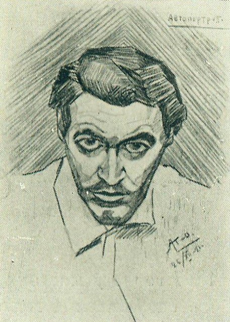 Аўтапартрэт (1921). Крыніца ілюстрацыі: Анатоль Мікалаевіч Тычына / аўтар тэксту П. Герасімовіч. – Мінск, 1961. – С. 6.