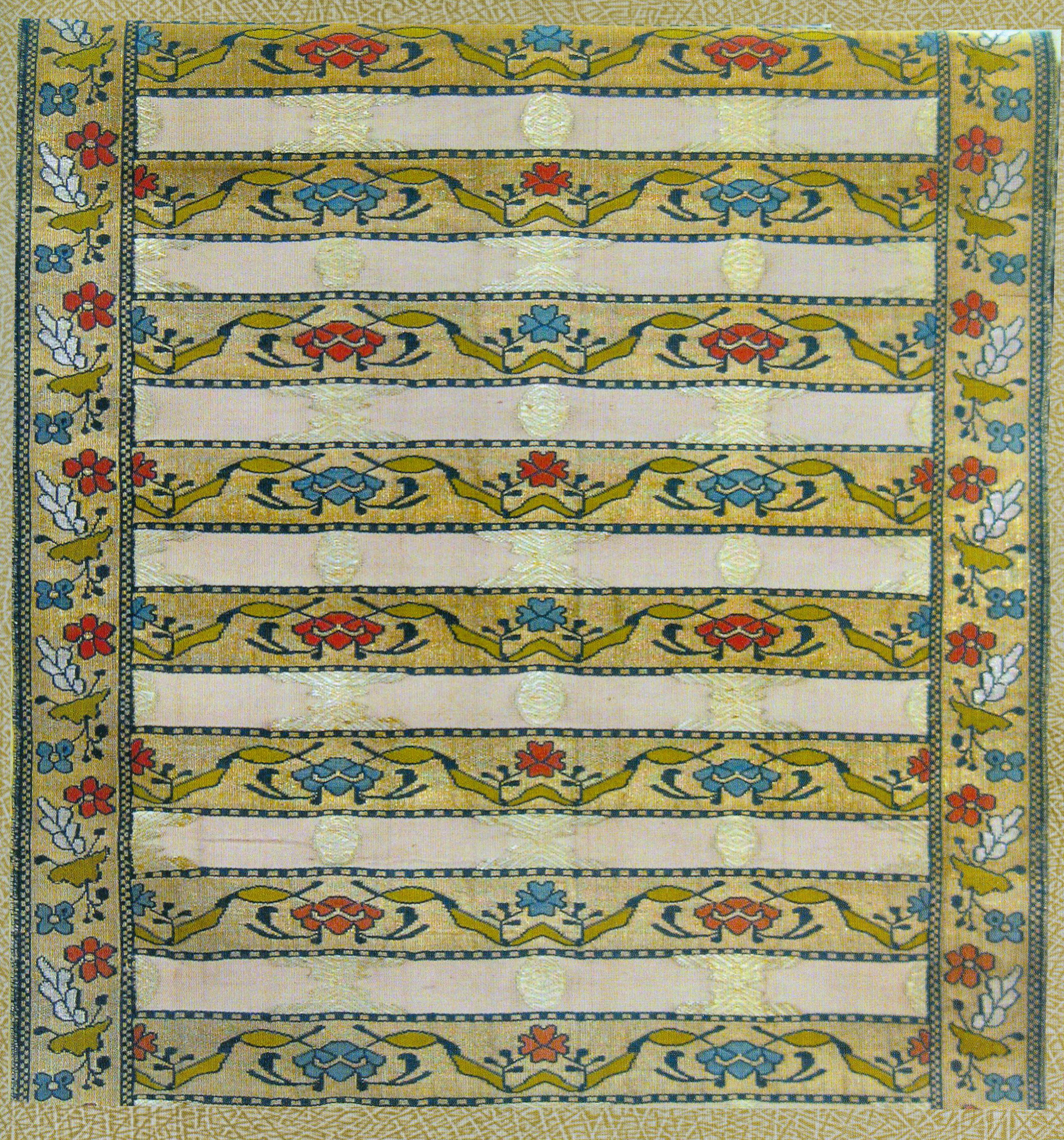 Фрагмент слуцкага пояса. Крыніца ілюстрацыі: Слуцкія паясы : мастацтва, асобы, эпоха / [аўтар канцэпцыі, укладальнік Б. А. Лазука ; аўтары тэксту: У. І. Пракапцоў і інш. ; фота: А. А. Аляксееў і інш.]. – Мінск, 2015. – С. 121.