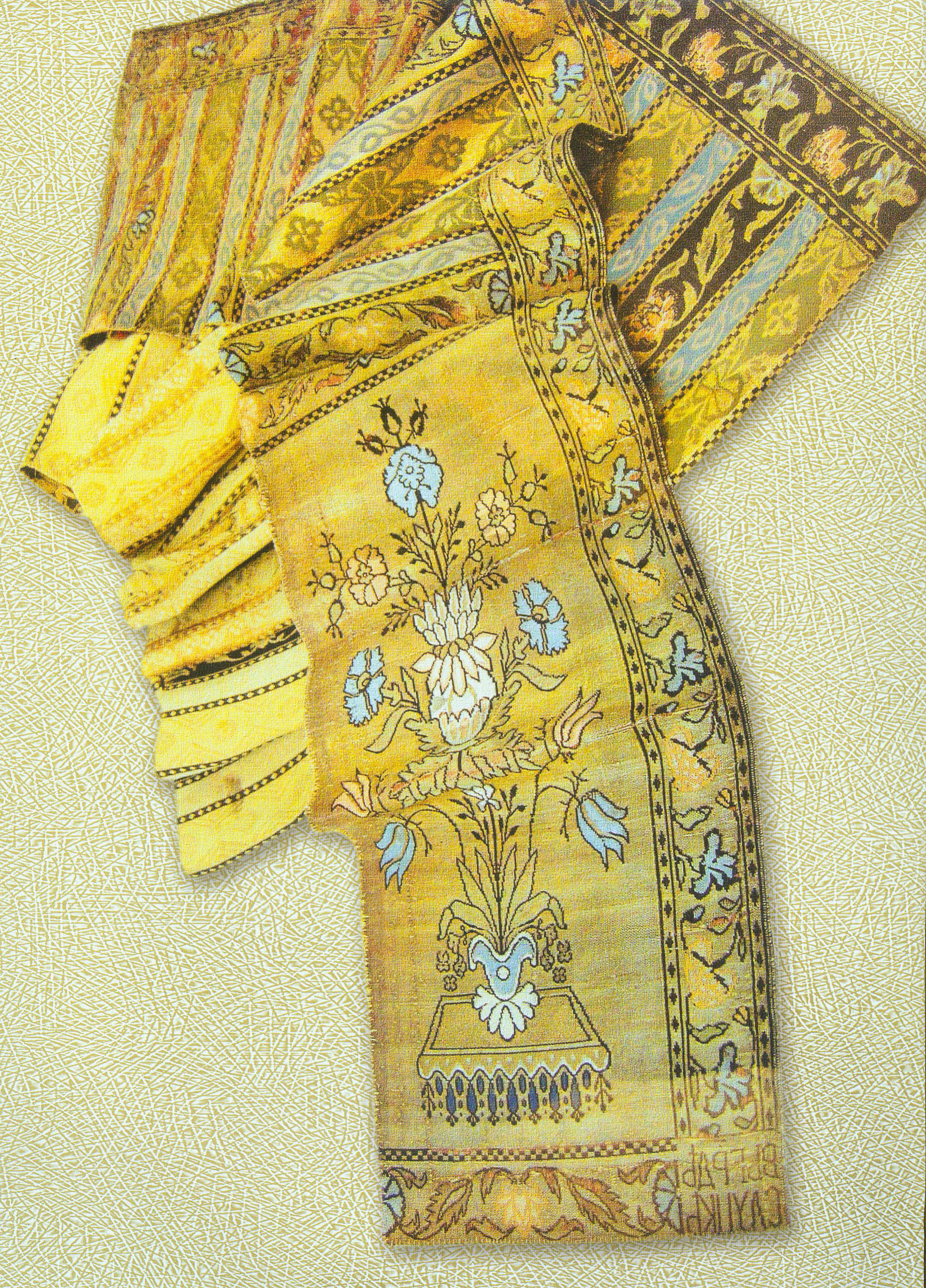 Фрагмент слуцкага пояса. Крыніца ілюстрацыі: Слуцкія паясы : мастацтва, асобы, эпоха / [аўтар канцэпцыі, укладальнік Б. А. Лазука ; аўтары тэксту: У. І. Пракапцоў і інш. ; фота: А. А. Аляксееў і інш.]. – Мінск, 2015. – С. 198.