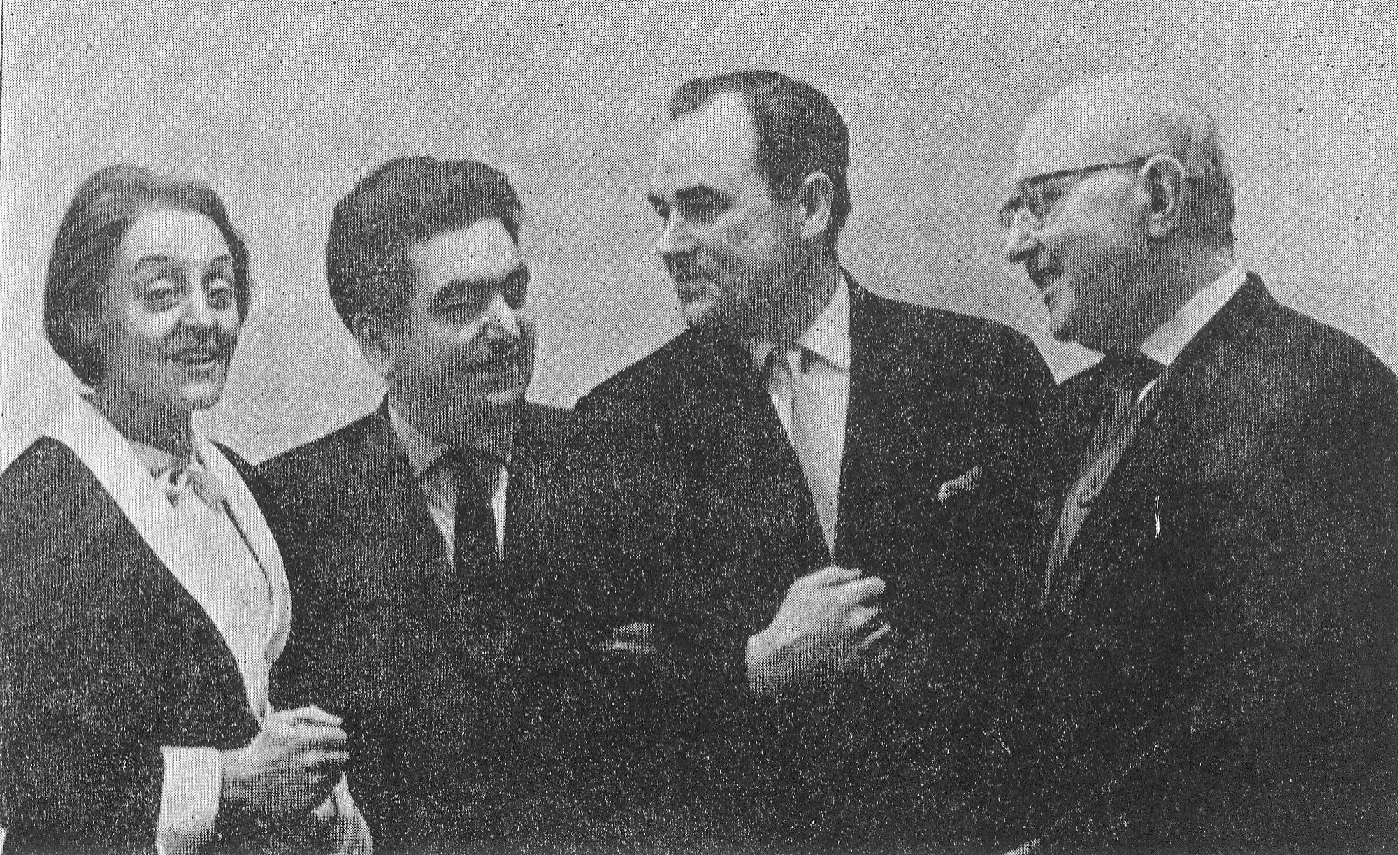 На фестивале музыки народов СССР в Москве. Слева направо: Т. Коломийцева, Г. Вагнер, Г. Отс, М. Чулаки. Источник иллюстрации: Белорусская государственная филармония / Г. Н. Загородний. – Минск, 1981. – С. 66.