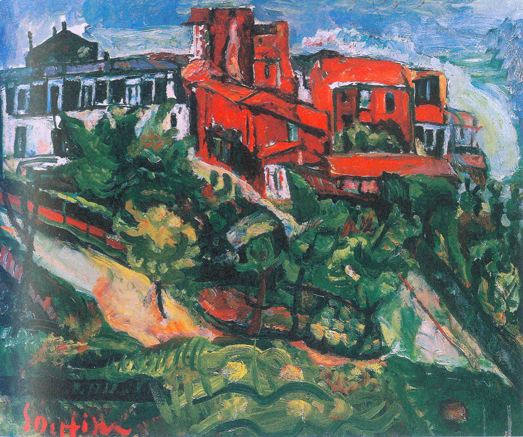 Красные дома (около 1917). Источник иллюстрации: Хаим Сутин : 1893–1943 / Михаил Герман. – Москва, 2019. – С. 65.