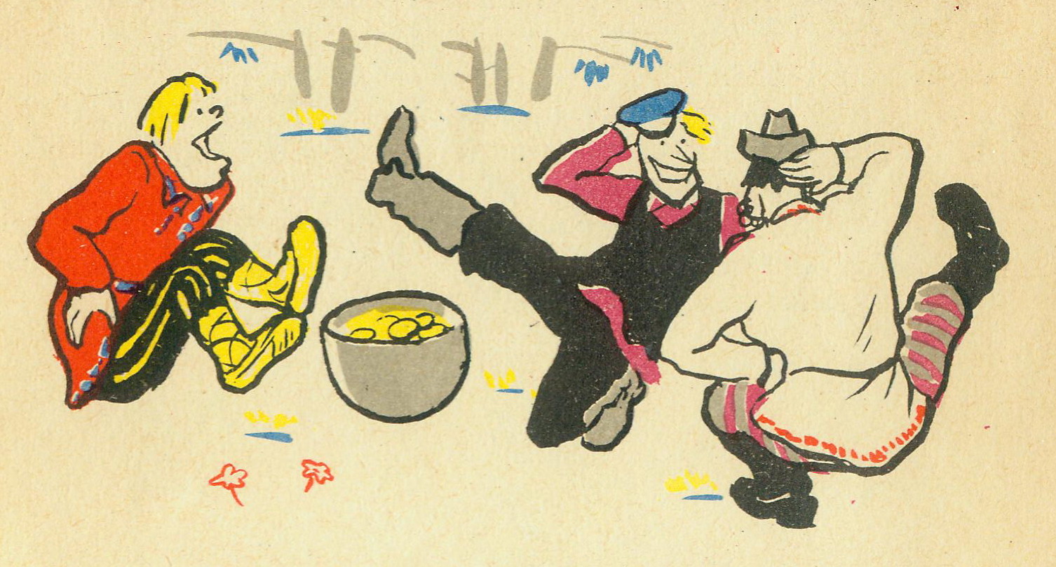 Ілюстрацыя да беларускай народнай казкі "Жылі тры браты...". Крыніца ілюстрацыі: Жылі тры браты … : беларуская народная казка : [для малодшага ўзросту / апрацоўка А. Якімовіча ; малюнкі Г. Якубені]. – Мінск , 1961. – С. [11].