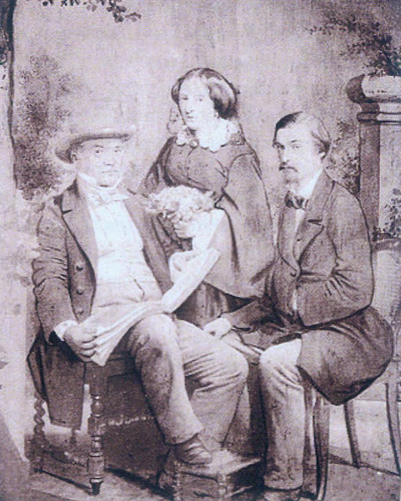 Канстанцін Тышкевіч з жонкай Аўгустай-Марыяй і сынам Оскарам у Дрэздэне (1850-я гг. Малюнак, зроблены па фатаграфіі). Крыніца ілюстрацыі: Вілія і яе берагі / Канстанцін Тышкевіч ; [укладанне, прадмова, пераклад польскамоўных тэкстаў і каментар У. Васілевіча ; навуковы рэдактар А. Ліс]. – Мінск, 2018. – С. 3 уклейкі паміж с. 128–129. 