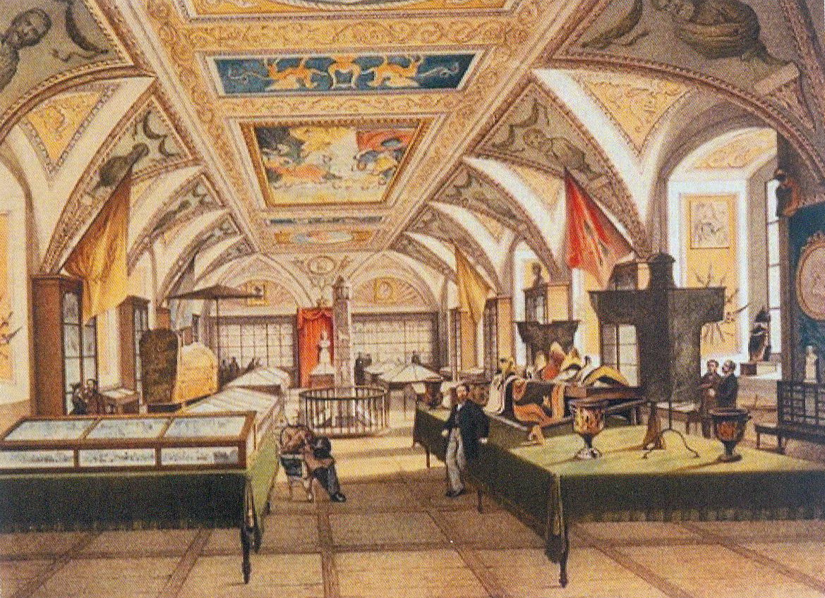 Археалагічная зала Віленскага музея старажытнасцей (ХІХ ст.). Крыніца ілюстрацыі: Помнікі айчыннага гравёрнага мастацтва / Констанцін Тышкевіч ; [навуковы рэдактар В. І. Жук] ; пераклад з польскай, [прадмова У. Васілевіча ; пераклад і расчытванне лацінамоўных тэкстаў і скарачэнняў А. Жлуткі] ; Нацыянальная акадэмія навук Беларусі, Цэнтр даследаванняў беларускай культуры, мовы і літаратуры, Інстытут мастацтвазнаўства, этнаграфіі і фальклору ім. Кандрата Крапівы. – Мінск, 2020. – С. 14. 