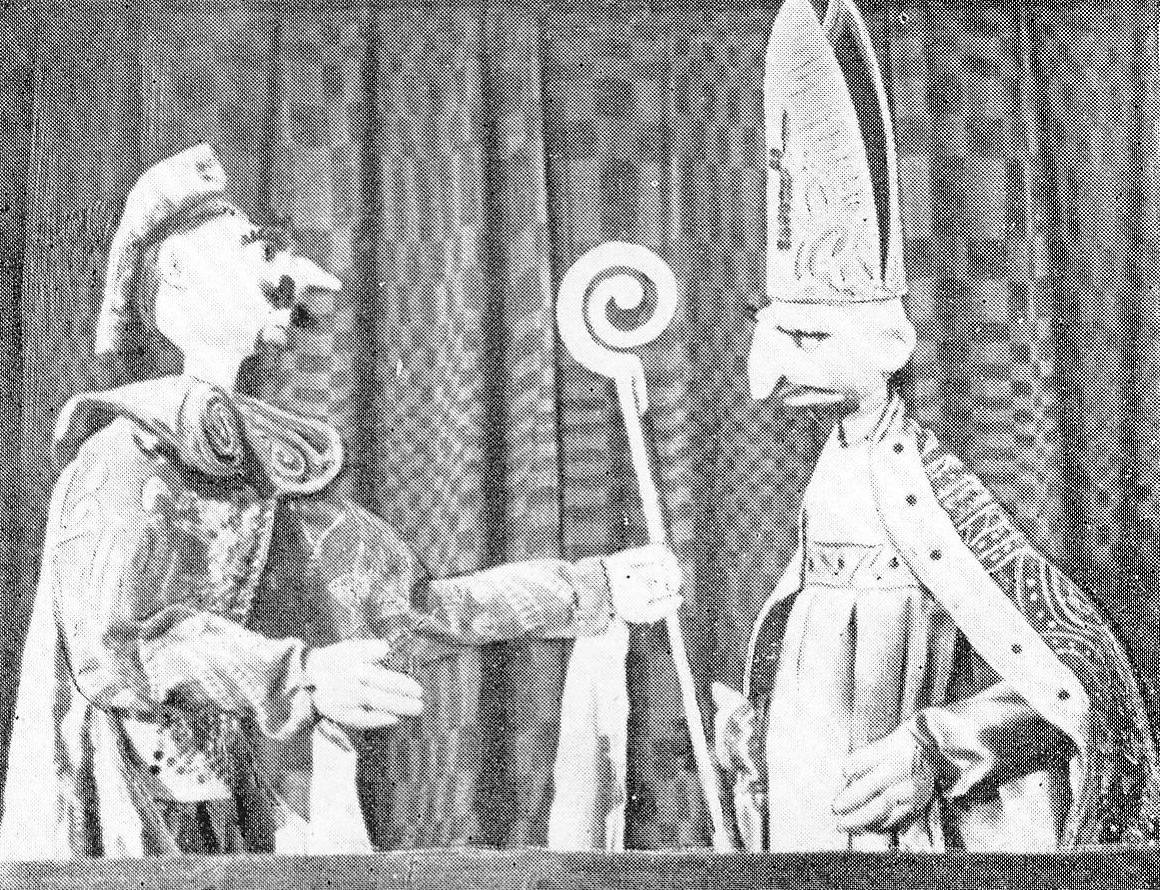 Сцэна са спектакля "Сярэбраная табакерка" ў пастаноўцы А. Ляляўскага. Крыніца ілюстрацыі: Тэатр лялек Савецкай Беларусі / М. А. Калядзінскі ; рэдактар А. В. Сабалеўскі ; Акадэмія навук Беларускай ССР, Інстытут мастацтвазнаўства, этнаграфіі і фальклору. – Мінск, 1976. – С. 10 уклейкі. 