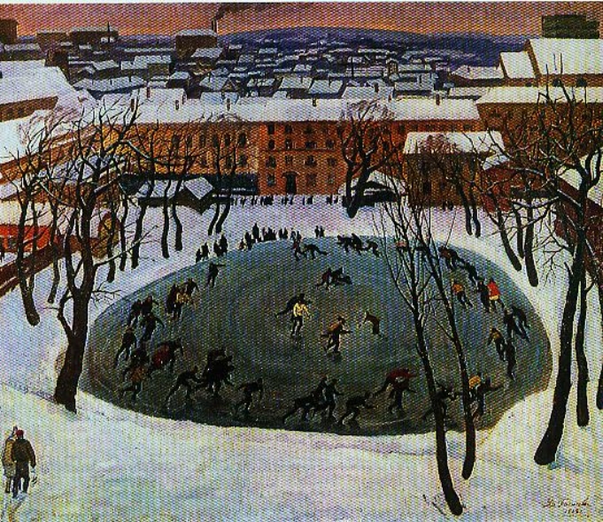 Мінск узімку. 1968. Крыніца ілюстрацыі: Уладзімір Пасюкевіч / В. Я. Буйвал. – Мінск, 1987. – С. 19.