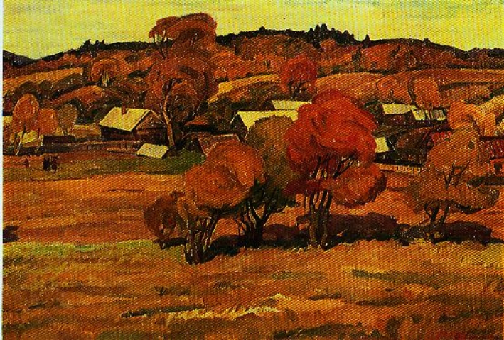 Восень у Вязынцы. 1974. Крыніца ілюстрацыі: Уладзімір Пасюкевіч / В. Я. Буйвал. – Мінск, 1987. – С. 30.