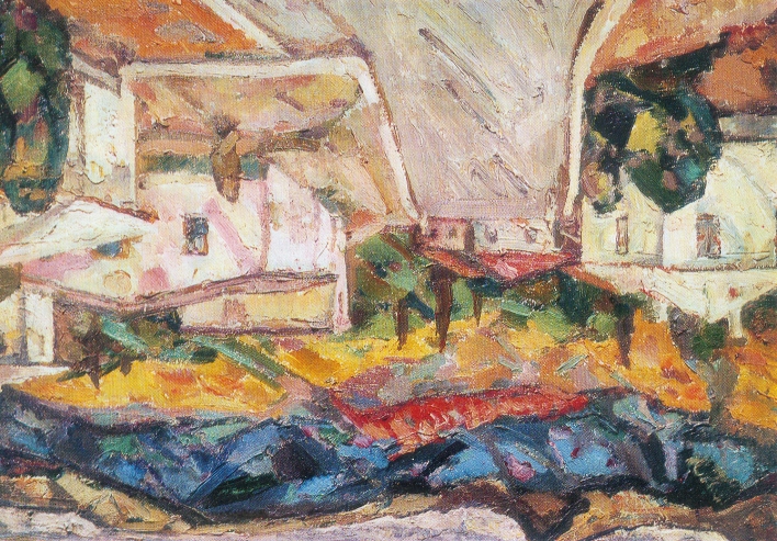 Малишевский А. "Улица. Тихий день" (1963). Источник иллюстрации: Альгерт Адамович Малишевский. Неустанный поиск : [альбом репродукций] / [О. Г. Ойстрах]. – Москва : Советский художник, 1979. – 19 с.