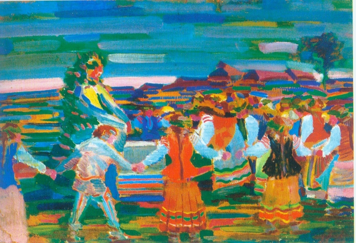 Карагод (Ляльнік). (Паміж 1921-1922 гг.). Крыніца ілюстрацыі: Міхаіл Філіповіч = Михаил Филиппович = Mikhail Filipovich / [аўтар тэксту і складальнік В. У. Вайцахоўская]. – Мінск : Беларусь, 2013. – С. 41.