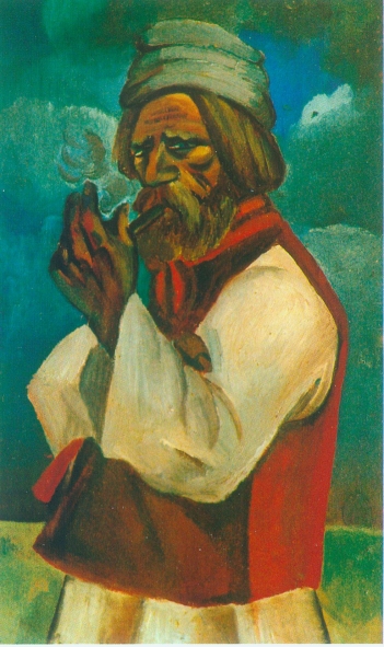 Стары беларус з люлькай (сярэдзіна 1920-ых гг.). Крыніца ілюстрацыі: Міхаіл Філіповіч = Михаил Филиппович = Mikhail Filipovich / [аўтар тэксту і складальнік В. У. Вайцахоўская]. – Мінск : Беларусь, 2013. – С. 43.