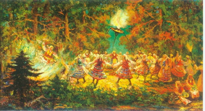 Купальская ноч (1939 (?)). Крыніца ілюстрацыі: Міхаіл Філіповіч = Михаил Филиппович = Mikhail Filipovich / [аўтар тэксту і складальнік В. У. Вайцахоўская]. – Мінск : Беларусь, 2013. – С. 65.