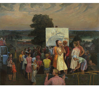 Кінастужка ў вёсцы (1980). Ілюстрацыя прадастаўлена жонкай мастака.