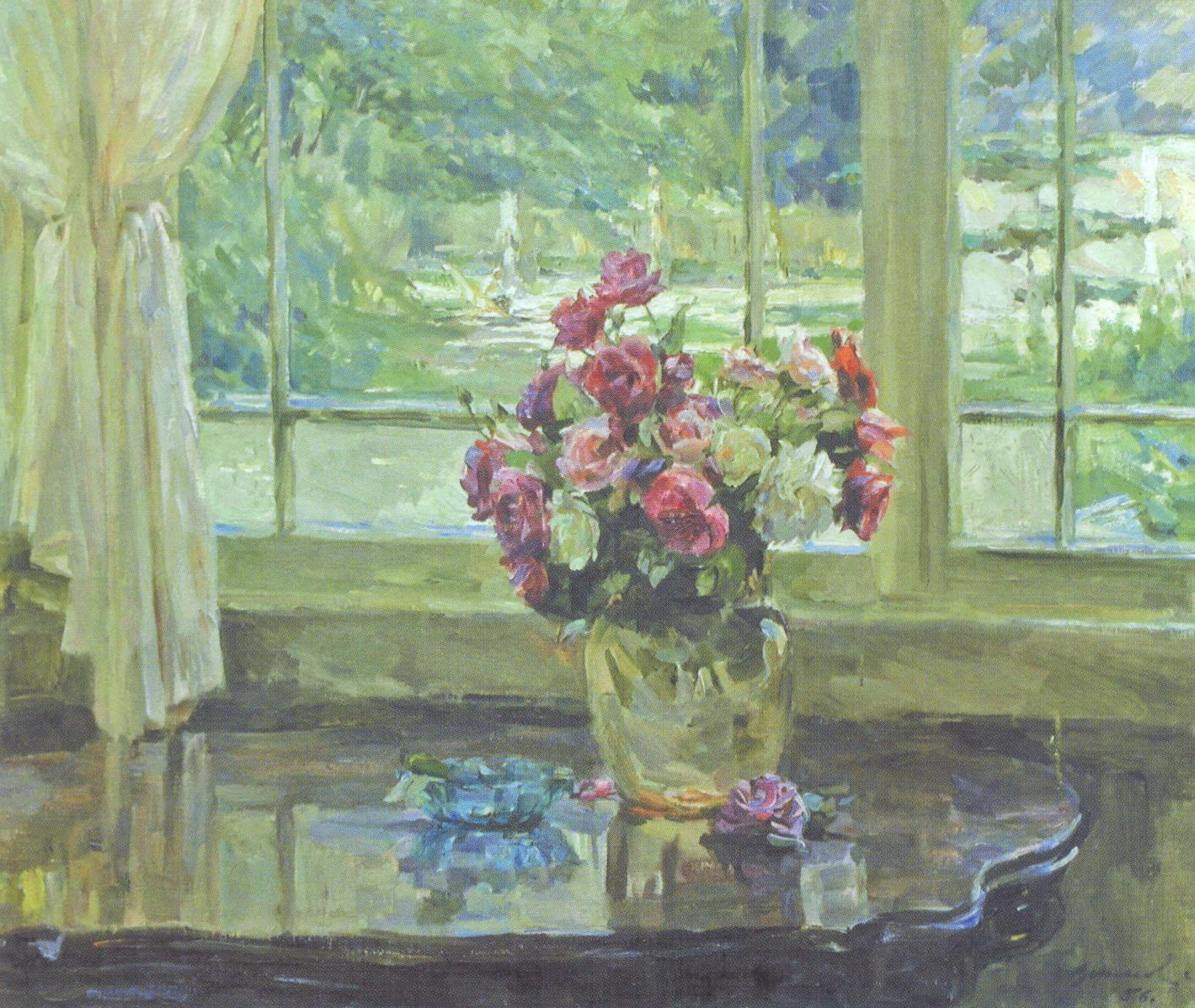 Нацюрморт. Кветкі (1956). Крыніца ілюстрацыі: Натан  Воранаў = Натан Воронов = Natan Voranau : [альбом / аўтар тэксту і складальнік Н. Л. Сяліцкая]. – Мінск, 2016. – С. 60. 