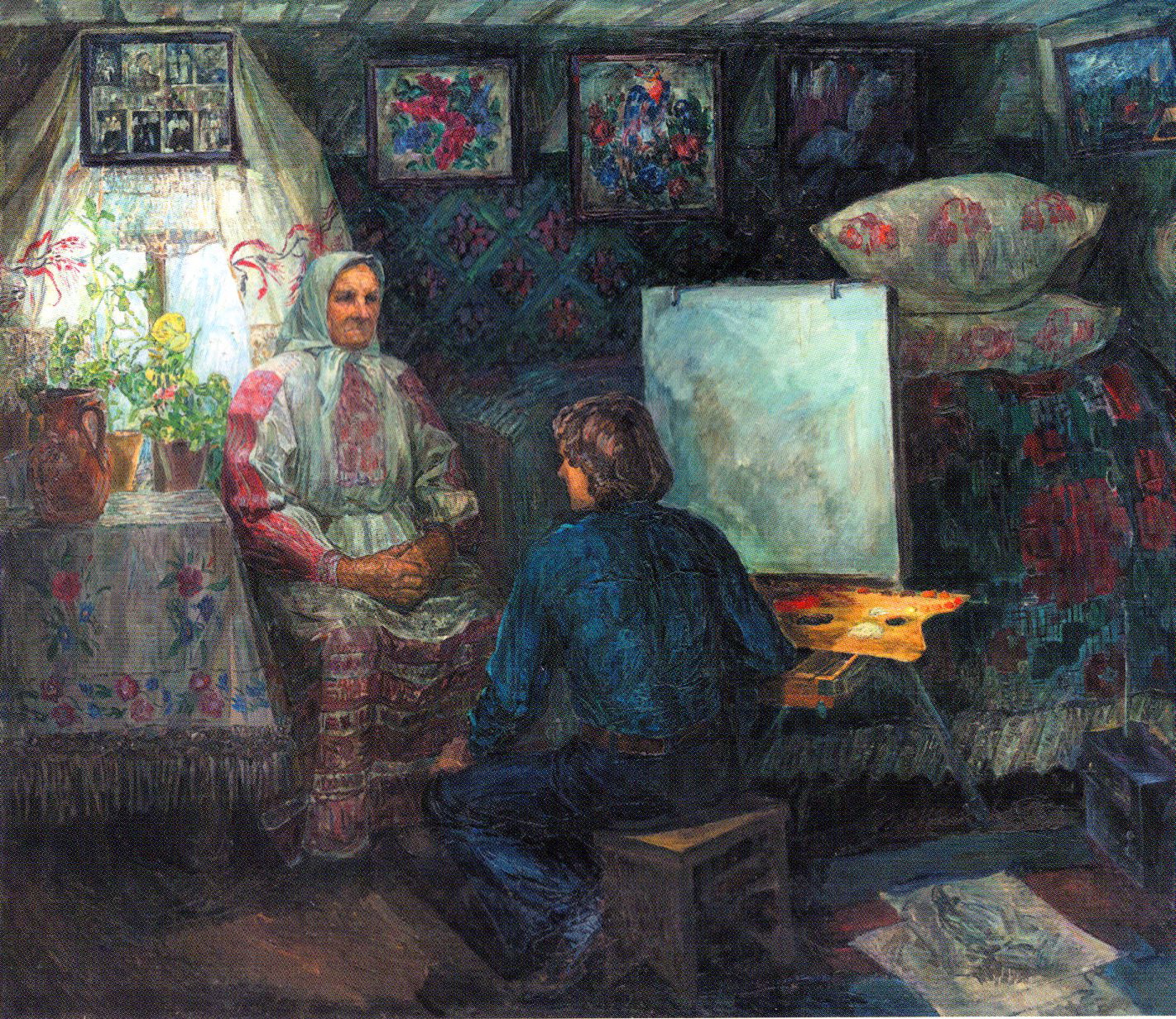 Мастак у вёсцы (1981). Крыніца ілюстрацыі: Уладзімір Сулкоўскі = Владимир Сулковский = Uladzimir Sulkowski / [аўтар тэксту і складальнік С. І. Анэйка]. – Мінск, 2020. – С. 32.