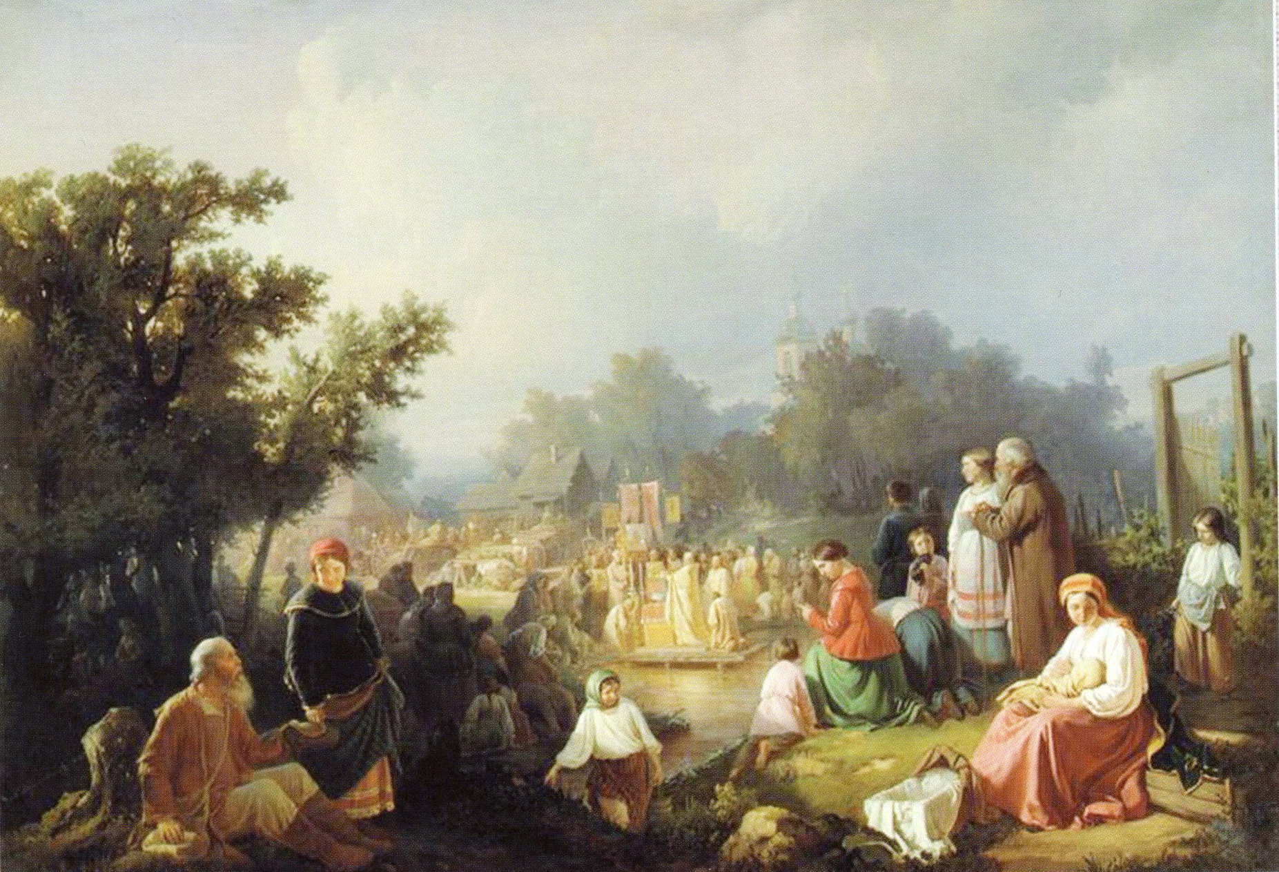 Хрэсны ход у вёсцы. Крыніца ілюстрацыі: Вяртанне імёнаў : нарысы пра мастакоў : у 2 кн. / Барыс Крэпак. – Мінск, 2013. – Кн. 1. – С. 14 уклейкі паміж с. 80–81.